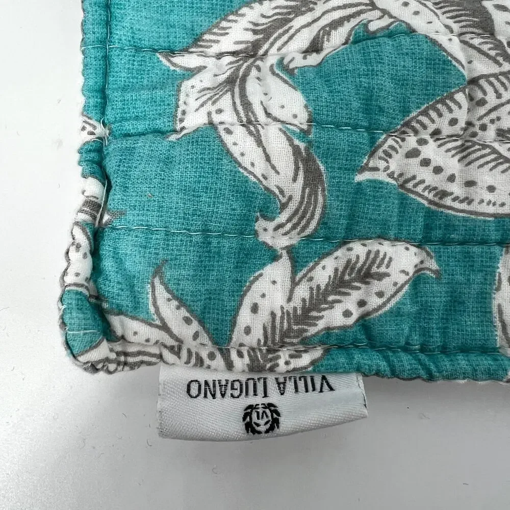 Villa Lugano Pair of Teal and White Quilted Pillow Shams 20